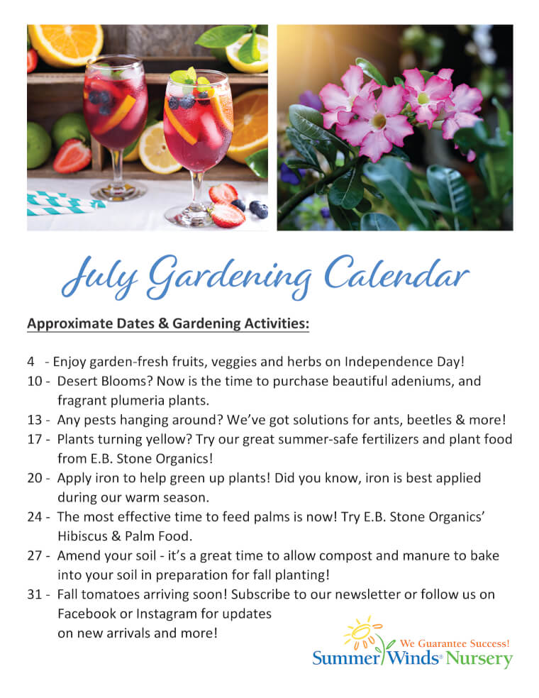 July Gardening Calendar Arizona SummerWinds Nursery