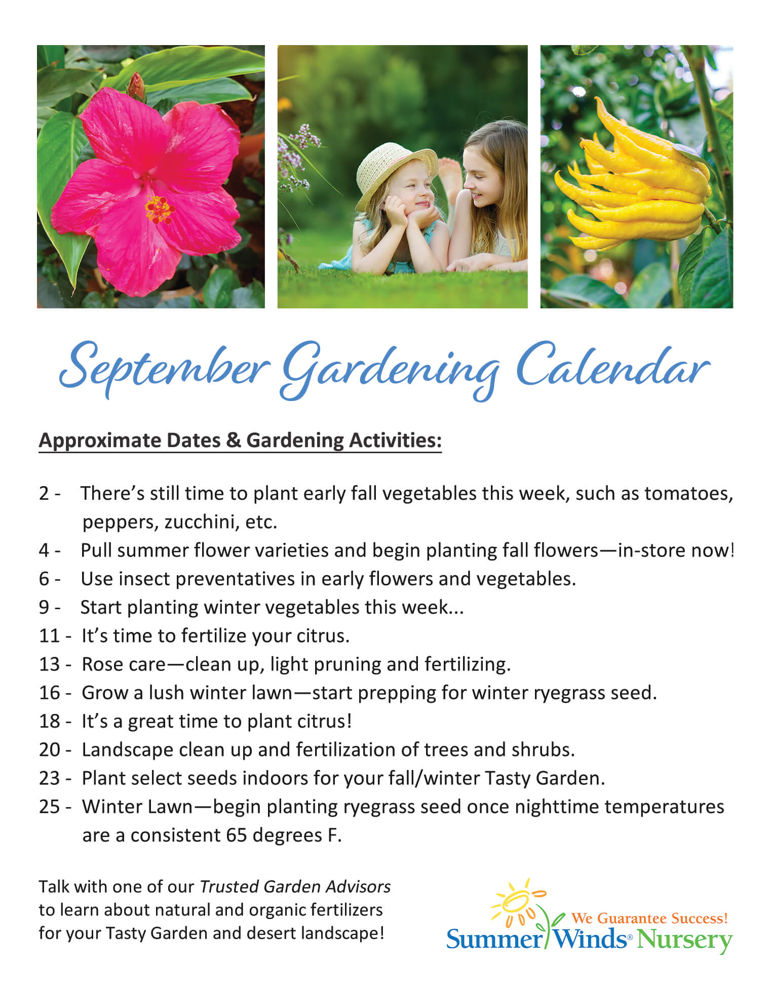 September Gardening Calendar Arizona SummerWinds Nursery